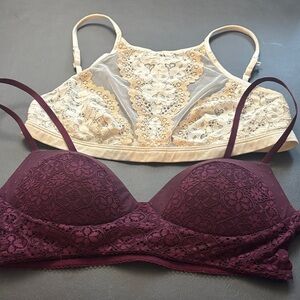 Victoria's Secret Lace Bralette Duo - Cream and Purple